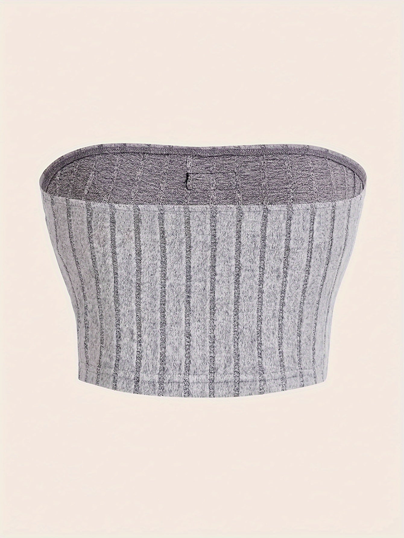 Women'S Strapless California Top - Casual Ribbed Knit, Sleeveless Crop Blouse with Button Detail, Light Gray, Perfect for Summer & Spring, Summer Fashion | Casual Chic | Woven Textur